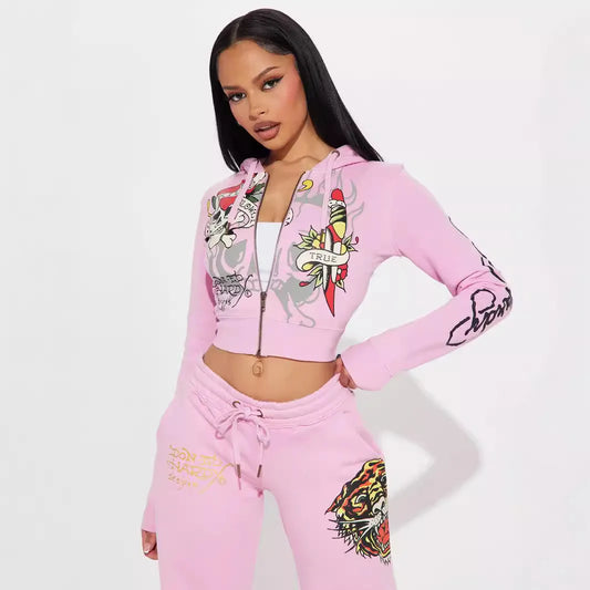 Ensemble Streetwear – Sweat Zippé à Capuche & Pantalon Imprimé 3D