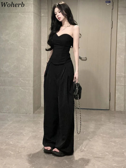 Ensemble Vintage Chic - Top Bustier & Pantalon Taille Haute