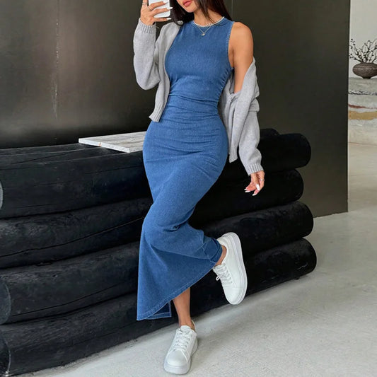 Robe Longue Élégante – Style Chic en Bleu